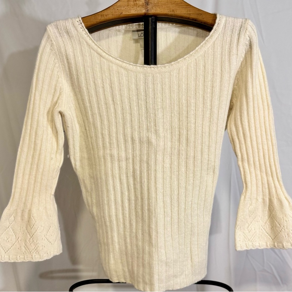 LOFT Cream Ribbed Scoop Neck Sweater